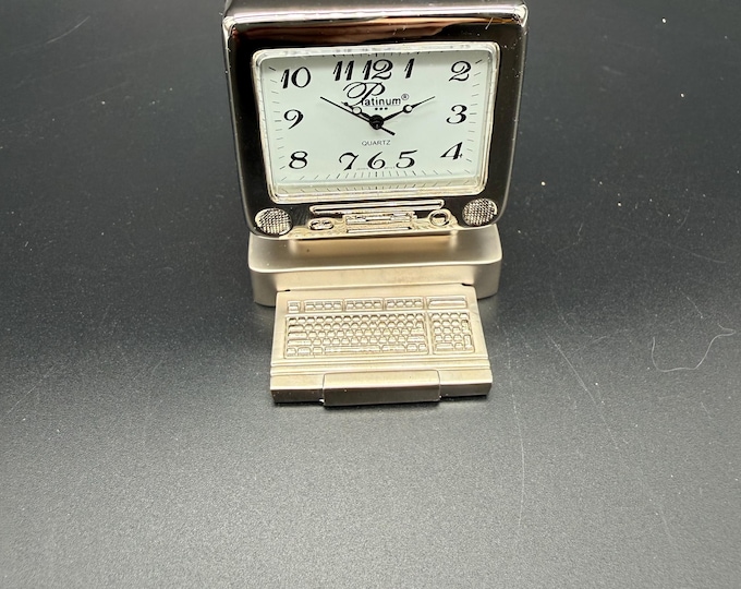 Vintage Computer Monitor Desk Clock | Platinum Quartz Mini Clock | Retro Tech Decor | Office Desk Clock