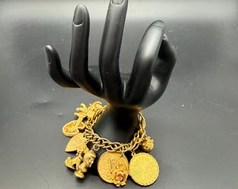Vintage Gold-Tone Charm Bracelet | Statement Charm Bracelet with Animal & Figural Charms