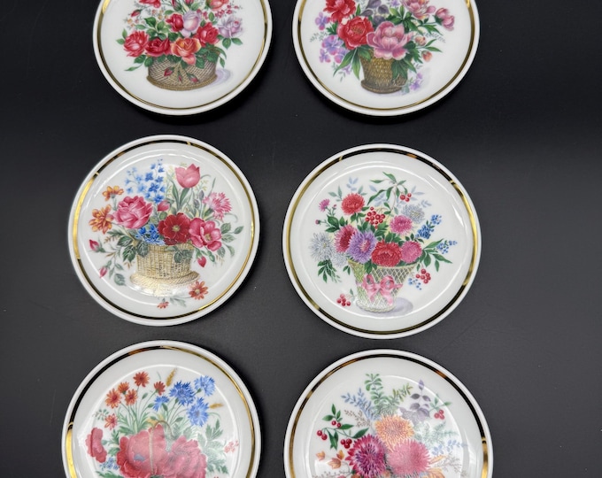 Set of 6 Vintage German Floral Porcelain Plates | Johann Seltmann Vohenstrauss | Bavaria Germany | Gold Rim Dessert Plates