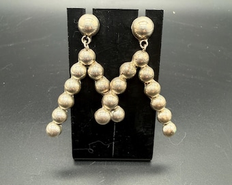 Vintage Sterling Silver Beaded Drop Earrings – 925 Mexico Modernist Dangles