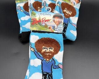 Bob Ross Socks Lot of 5 Joy of Painting Crew Socks | Happy Little Clouds Novelty Socks Gift | Artist Gift Unisex