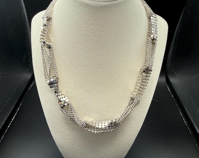 Silver Multi-Chain & Mesh Disco Ball Necklace