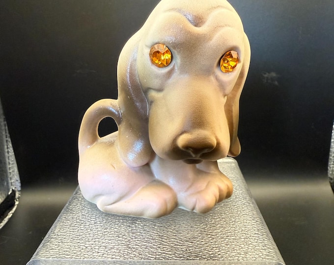 Vintage Roselane Ceramic Dog Figurine with Rhinestone Eyes – USA