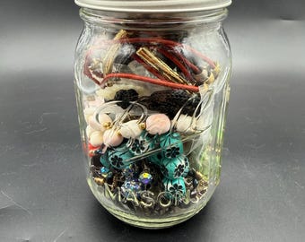 Vintage Costume Jewelry Jar – Over 1 Pound Mixed Jewelry Lot – Earrings, Necklaces, Beads