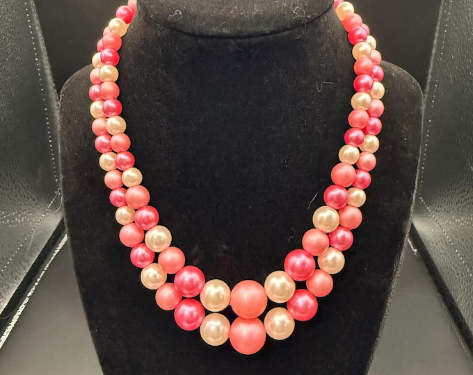 Vintage Pink & Champagne Faux Pearl Necklace