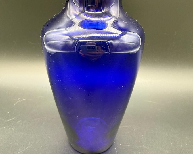 Vintage Cobalt Blue Art Glass Vase Ruffled Rim 8 Inch Deep Blue Glass Vase Mid Century Decor
