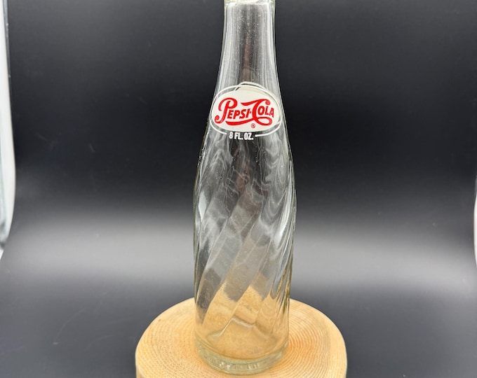 Vintage Pepsi-Cola Swirl Bottle – 8 oz – Clear Glass – Mid-Century Soda Advertising