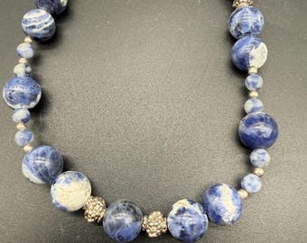 Vintage Sodalite Beaded Necklace & Bracelet Set | Blue Natural Stone Jewelry | Boho Gemstone Jewelry Set
