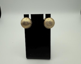 Vintage Trifari Gold-Tone Textured Dome Clip Earrings