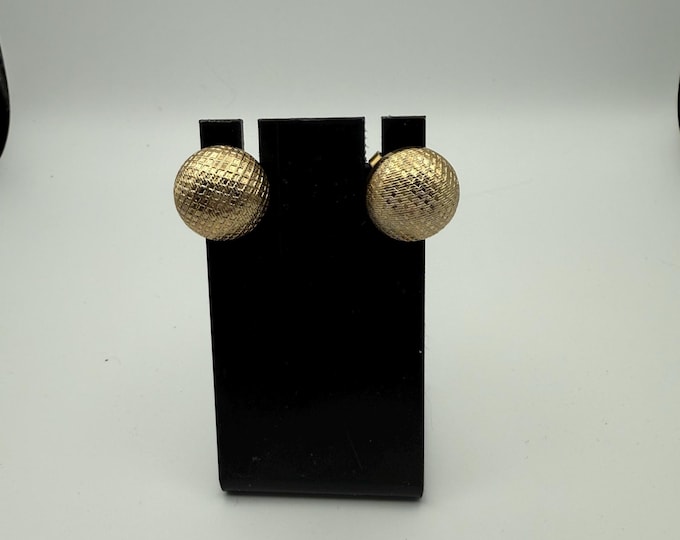 Vintage Trifari Gold-Tone Textured Dome Clip Earrings