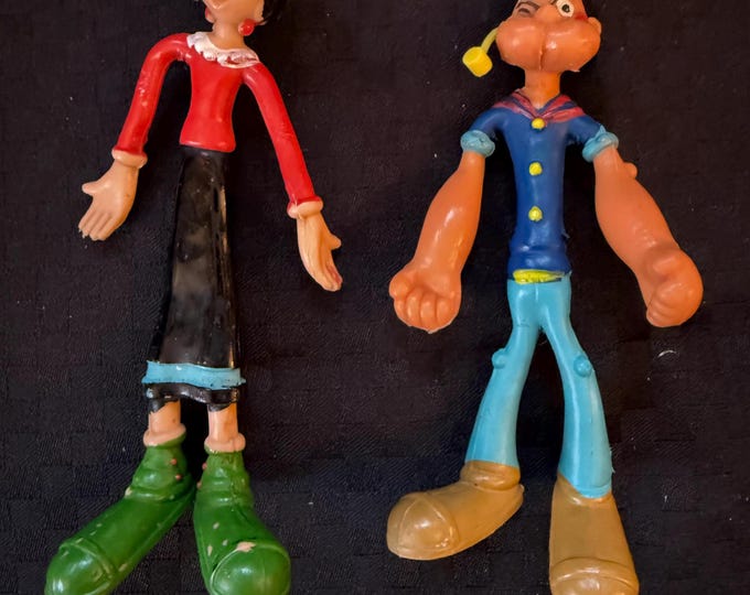 Vintage Bendable Popeye & Olive Oyl Figures – Flexible Cartoon Characters – Mid-Century Collectibles