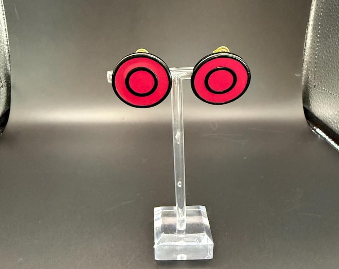 Vintage Yves St. Laurent (YSL) Clip On Earrings | Pink & Black Enamel,