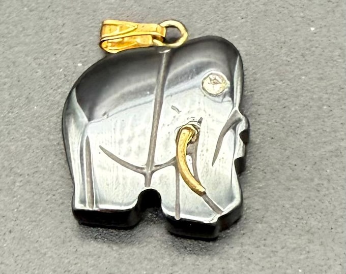 Vintage Carved Hematite Elephant Pendant