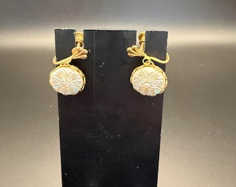 Gold-Tone Screwback Earrings | Etched Floral Drops | 1930s–1950s Delicate Filigree Design | Antique Costume Jewelry