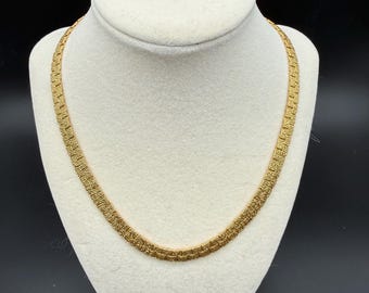 Vintage Gold Tone Textured Link Necklace | Mid Century Modern Collar | Classic Retro Statement Jewelry
