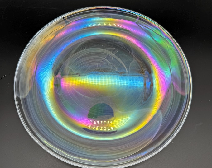 Vintage Soap Bubble Glass Plate – 8.5” Iridescent Rainbow Art Glass
