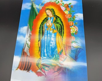 Vintage Our Lady of Guadalupe 3D Print – Lenticular Religious Wall Art – Catholic Devotional Image