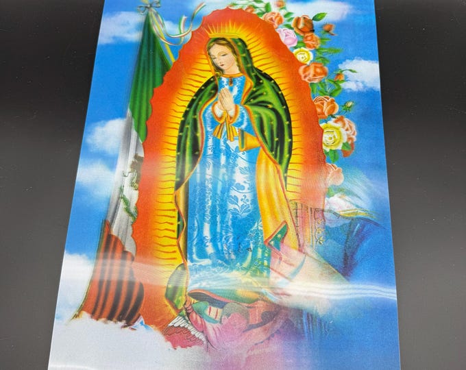 Vintage Our Lady of Guadalupe 3D Print – Lenticular Religious Wall Art – Catholic Devotional Image