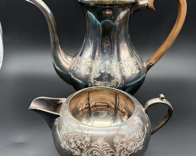 Vintage English Silverplate Coffee Pot & Creamer – The Normandy – Primrose Plate – EPBM – Sheffield, England