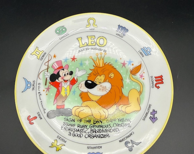 Vintage Disney Leo Zodiac Plate – Mickey Mouse & Leo the Lion – Schmid