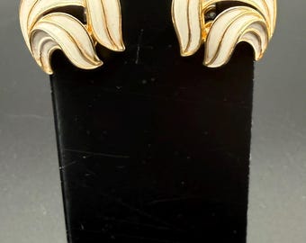 Vintage Trifari Gold Tone Swirl Clip Earrings | 1960s–1970s Designer Costume Jewelry | Signed Trifari