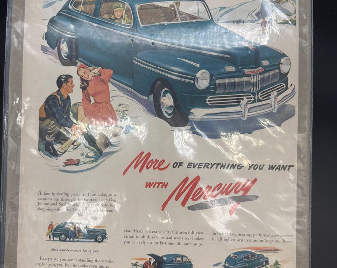 Original 1947 Mercury Automobile Magazine Advertisement | Vintage Mercury Car Ad | Ford Motor Company | Mid Century Automotive Wall Art
