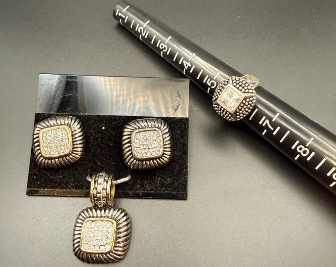 Vintage Designer-Style Jewelry Set (Pendant + Earrings) & Ring