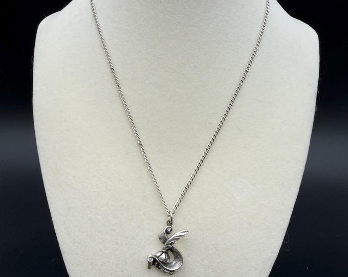 Vintage Silver Tone “1776” Scroll & Wing Pendant Necklace