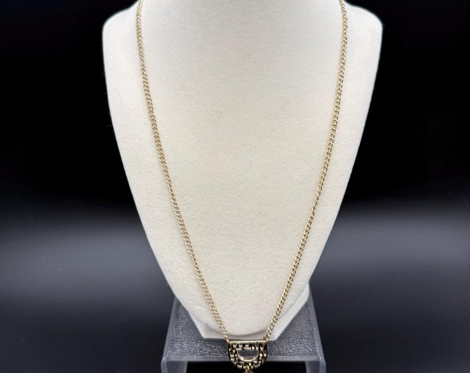 Vintage Gold Tone Tassel Necklace | 1970s Geometric Pendant