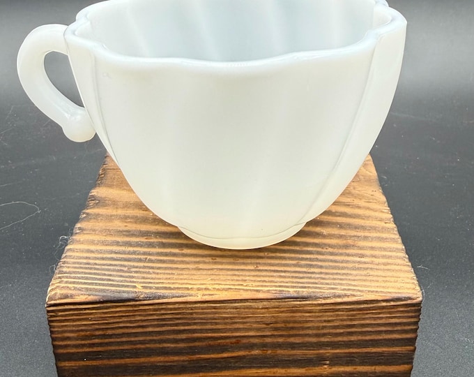 Vintage Milk Glass Punch Cup – Scalloped Rim Paneled Glass, Wedding Decor