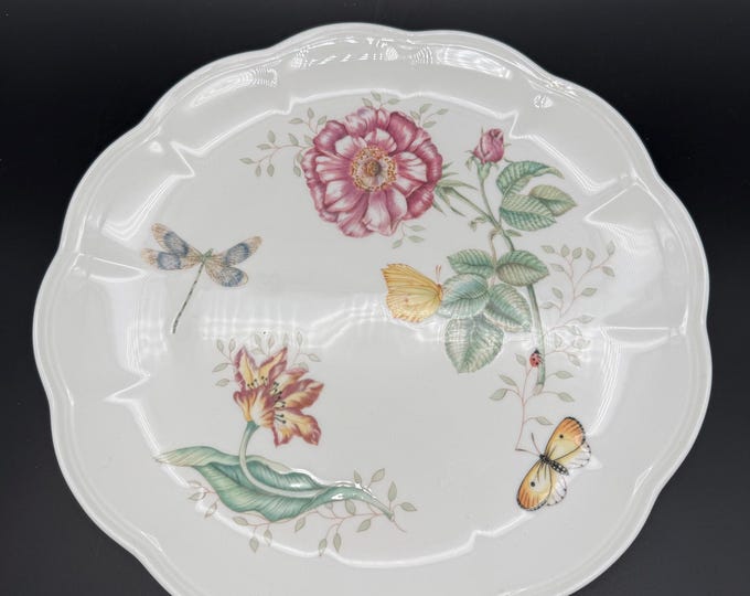 Lenox Butterfly Meadow Dragonfly Platter – Scalloped Serving Plate – Cottage Garden Floral