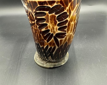 Vintage Hand-Carved Horn Cup | Etched Tribal Drinking Vessel, Rustic Tumbler