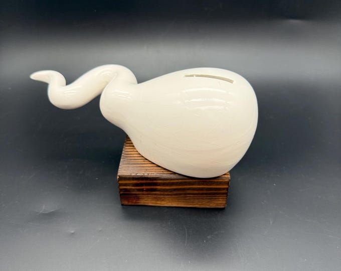 Vintage Haeger Whale Bank – White Ceramic Modern Coastal Decor – Mid Century Style Nautical Accent