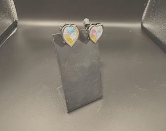 Authentic YSL Heart Clip-On Earrings – Vintage Yves Saint Laurent Iridescent Mosaic Hearts