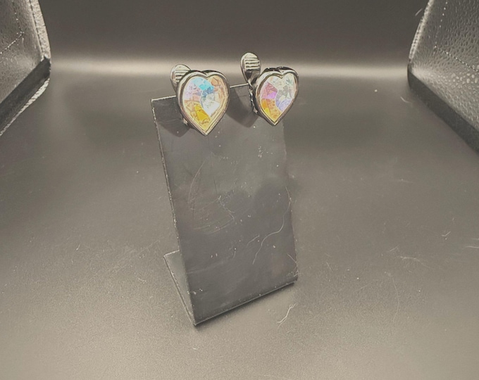 Authentic YSL Heart Clip-On Earrings – Vintage Yves Saint Laurent Iridescent Mosaic Hearts