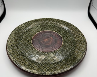 Vintage Ellen Evans Studio Pottery Plate • Handcrafted Green Textured Charger • Signed 1999 USA
