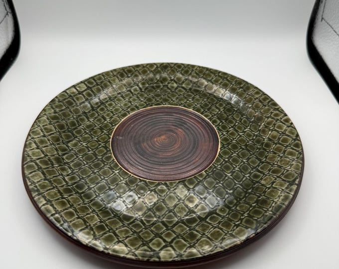 Vintage Ellen Evans Studio Pottery Plate • Handcrafted Green Textured Charger • Signed 1999 USA