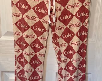 Vintage Coca-Cola Lounge Pants | Coke Pajama Pants | Red & Cream Logo Print | Soft Knit Sleepwear | Size S/M