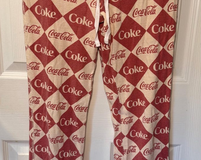 Vintage Coca-Cola Lounge Pants | Coke Pajama Pants | Red & Cream Logo Print | Soft Knit Sleepwear | Size S/M