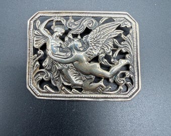 Vintage Sterling Silver Mythological Lovers Brooch – 925 Pierced Filigree Art Nouveau Style