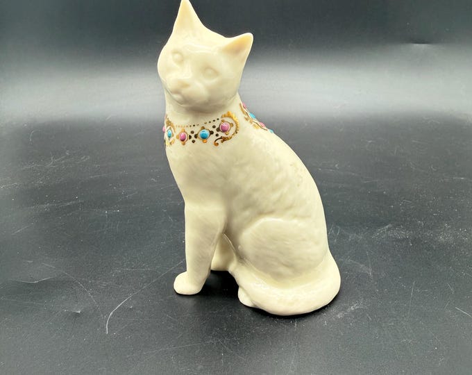 Vintage Lenox Porcelain Cat Figurine | Jeweled Collar White Kitty Statue | Elegant Cat Lover Gift