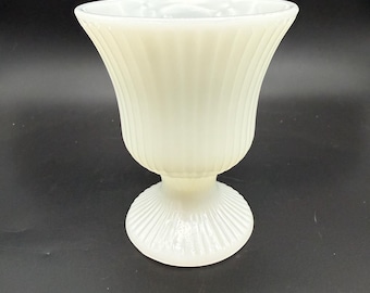 Vintage Milk Glass Pedestal Bowl – Fluted Urn Style – Made in USA