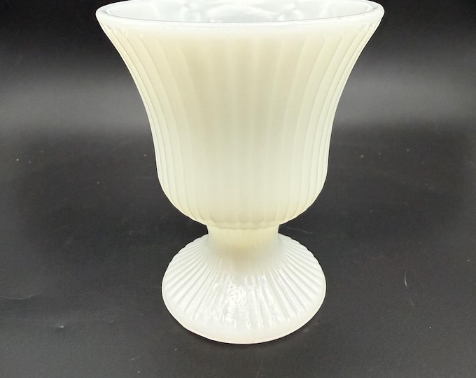 Vintage Milk Glass Pedestal Bowl – Fluted Urn Style – Made in USA