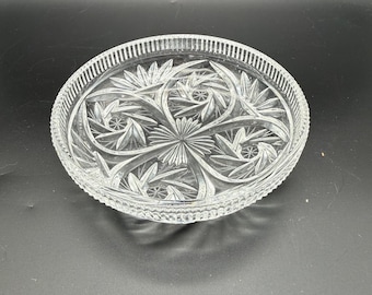 Vintage Pressed Glass Bowl | Clear Cut Glass Serving Bowl | Starburst Pattern | Mid-Century Glassware