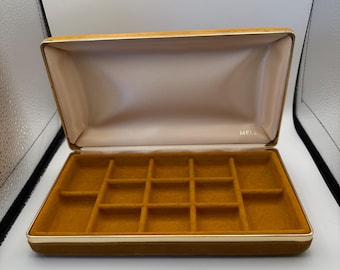 Vintage Mele Jewelry Box, Mustard and Gold ring and earring organizer