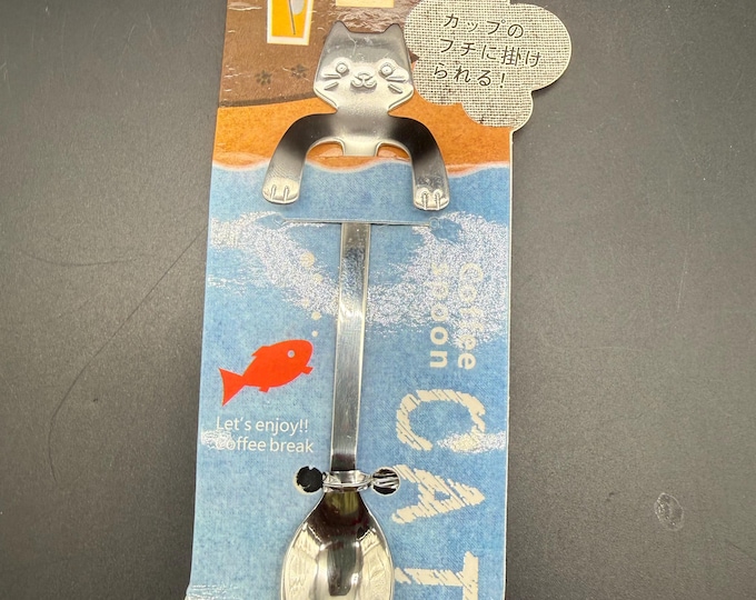 Japanese Cat Mug Spoon | Stainless Steel 304 Hanging Coffee Spoon | Cute Kitty Cup Spoon | New on Card | Kawaii Kitchen Gift