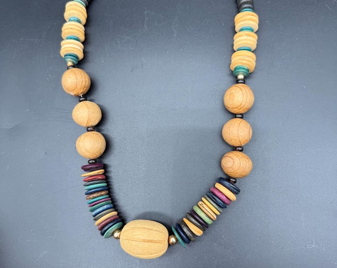 Chunky Wood Bead Necklace | Boho Statement Necklace