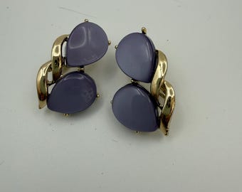 Vintage Lavender Lucite Clip-On Earrings | Gold-Tone Wrapped Design