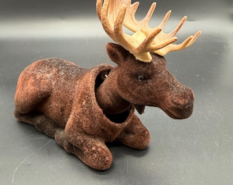 Vintage Flocked Moose Bobblehead Figurine | Dark Brown Moose Bobble Head | Rustic Cabin Lodge Decor | Wildlife Collectible
