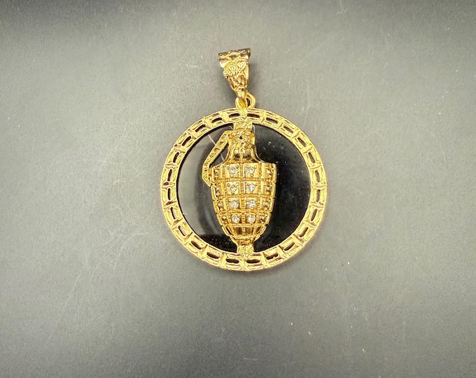 Vintage Gold-Tone Grenade Pendant with Mirror Back | Statement Pendant Necklace